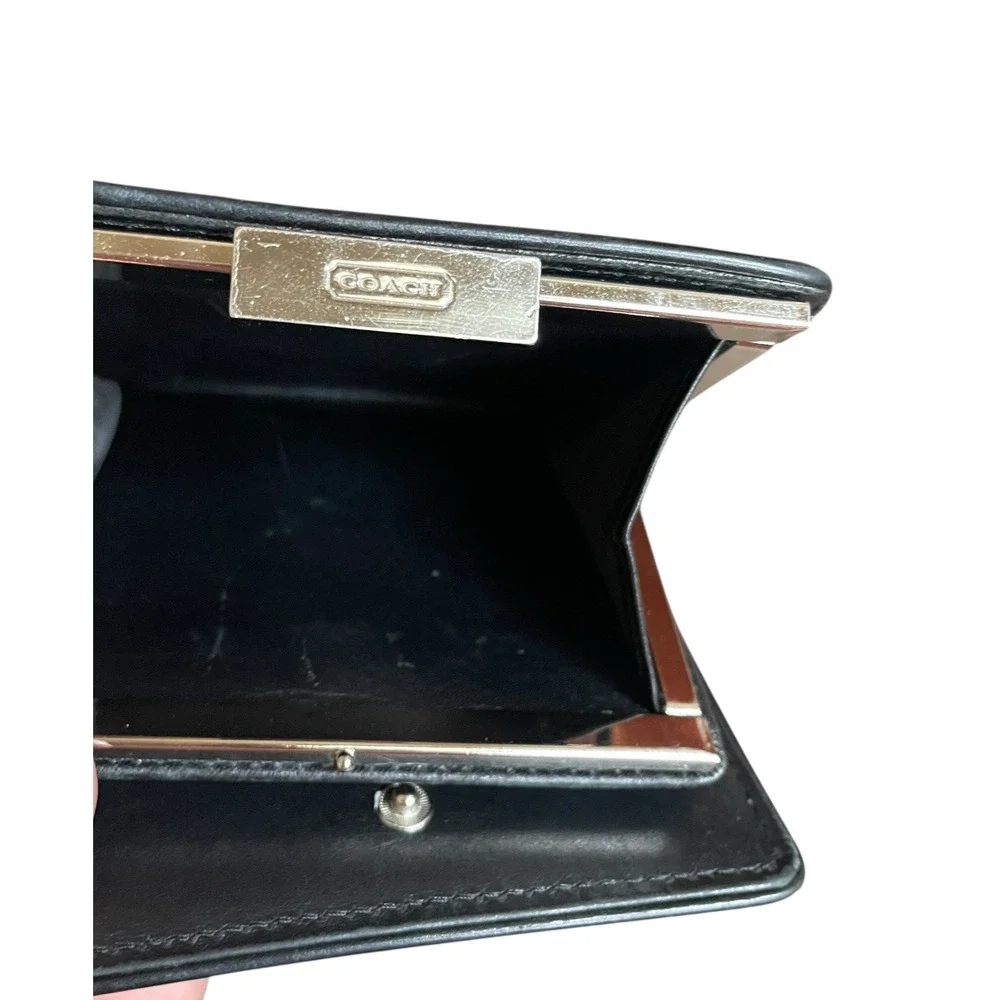 COACH Small Soft Black Leather Bi Fold Silver Coin Purse Wallet Cards Bills VTG - Picture 8 of 9